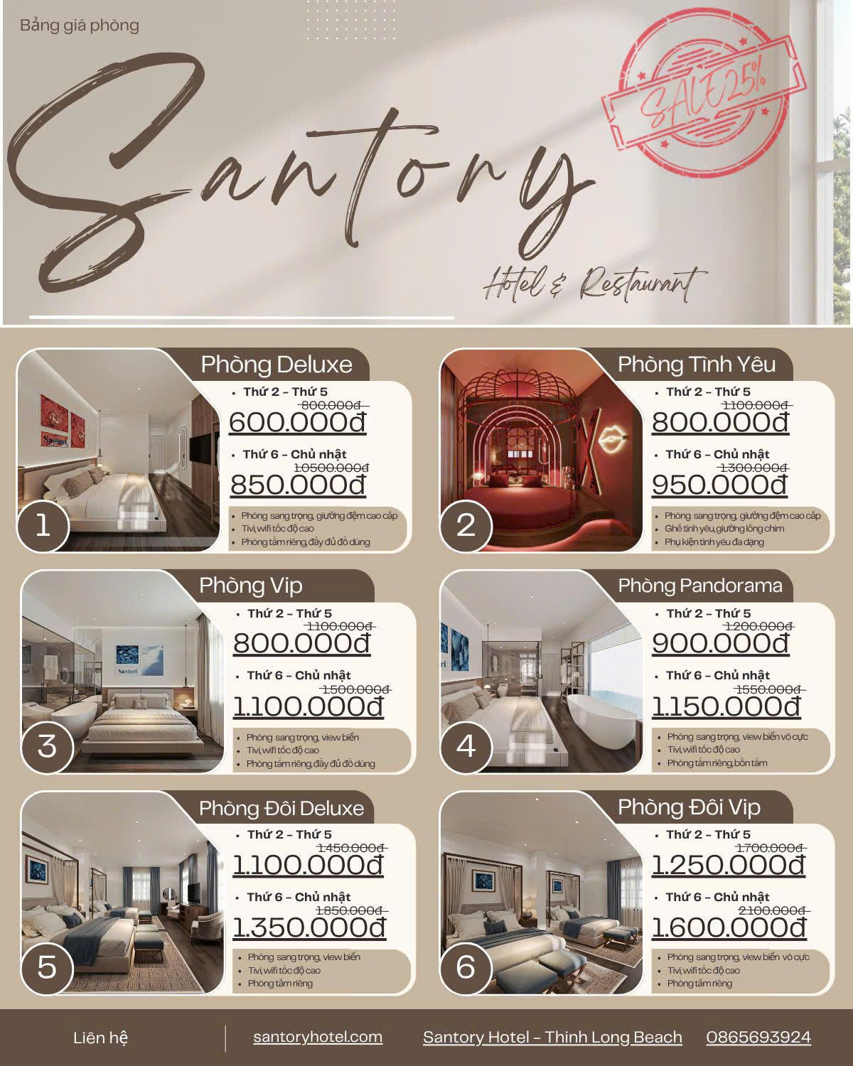 khách sạn Santory Thịnh Long giá phòng